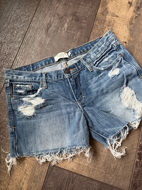 Abercrombie & Fitch Distressed Light Blue Denim Shorts